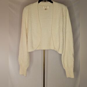 Jessica Simpson Cream Fuzzy Eyelash Knit Cropped Cardigan & Tank Set